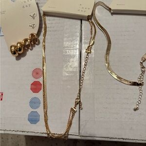 A New Day Gold Necklace Set- 2‎ necklaces with 2 pairs of earrings.